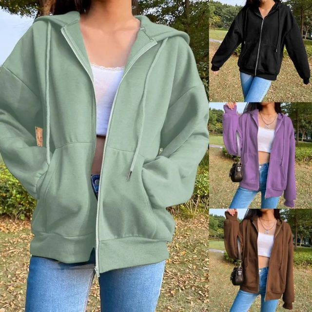 Casual loose female zip up oversize hoodies (5)