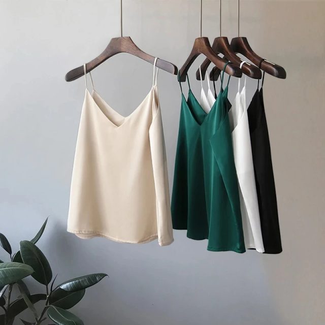 Casual sexy solid satin woman camis tank tops (6)