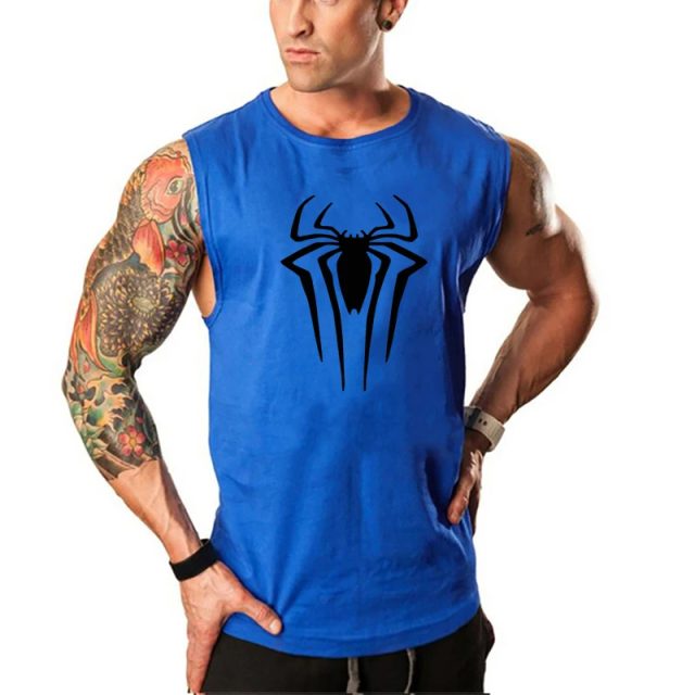 Cotton spider printed mens gym tank tops (2)