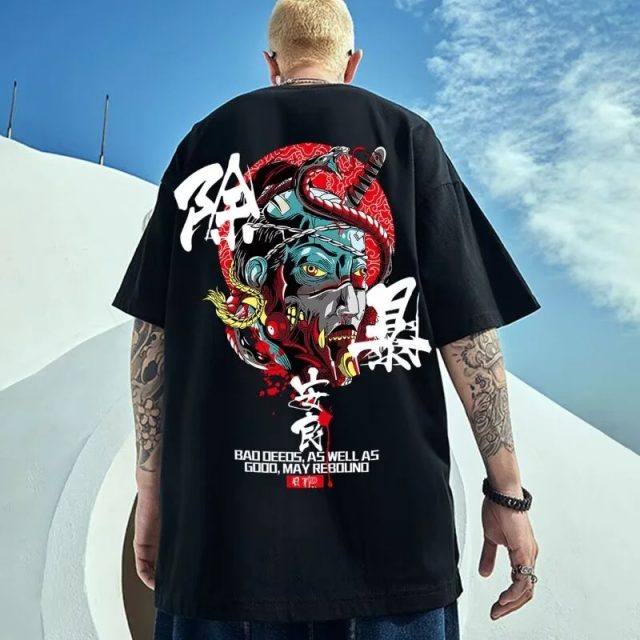 Fashion men streetwear anime samurai printed t shirts (1)