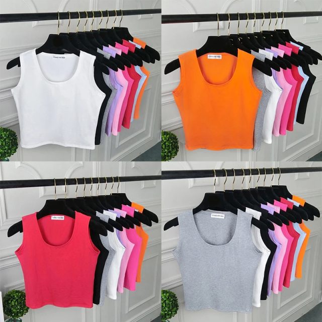 Fashion sexy round neck pure color womens tank top (1)