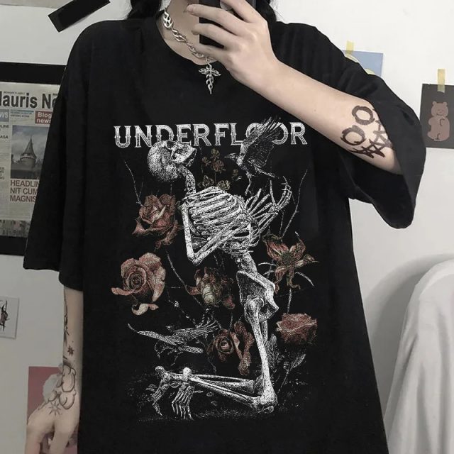 Fashion streetwear gothic skeleton print t shirts (1)