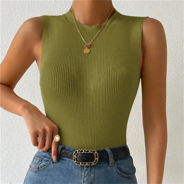Fashion women knitted comfortable polyester tank tops (2)