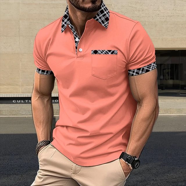 Fashionable polo shirt short sleeved lapel pocket (2) Fashionable polo shirt short sleeved lapel pocket (2)