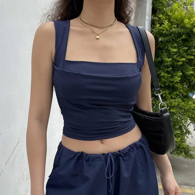 High street folds tanks for women solid cotton tank top (2) High street folds tanks for women solid cotton tank top (2)