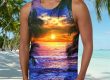 Leisure vest coconut tree sunset print sleeveless men tank tops (2)