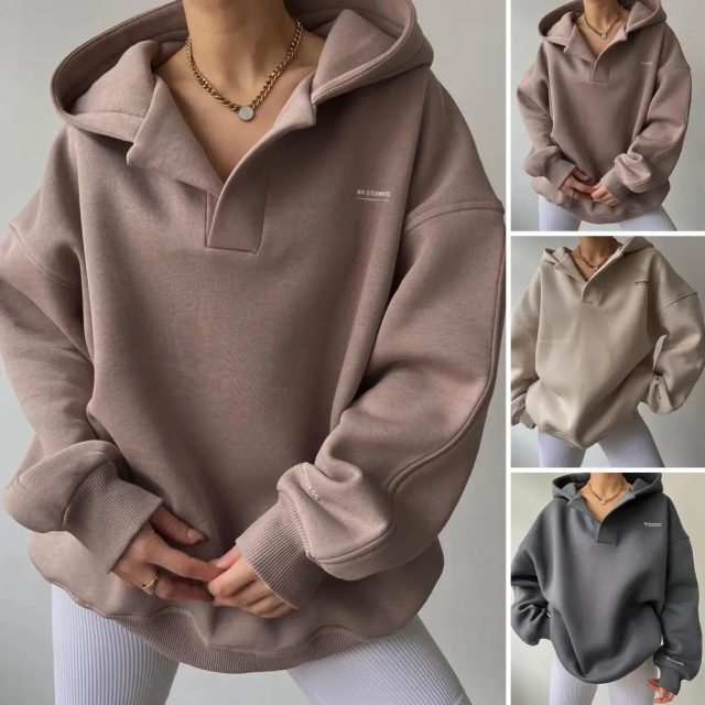 Long sleeve sweatshirt casual solid women hoodies (1)