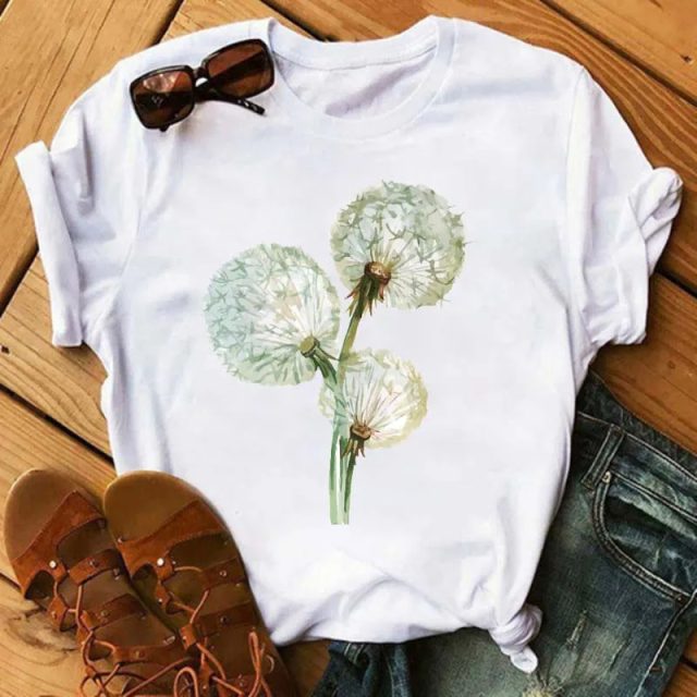 Maycaur new cute dandelion printed women t shirt (5)