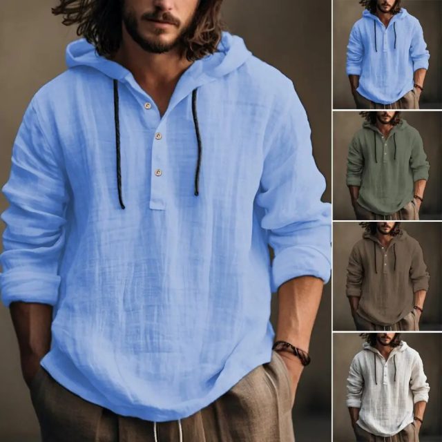 Men blouse long sleeve buttons shirts hoodie (1)