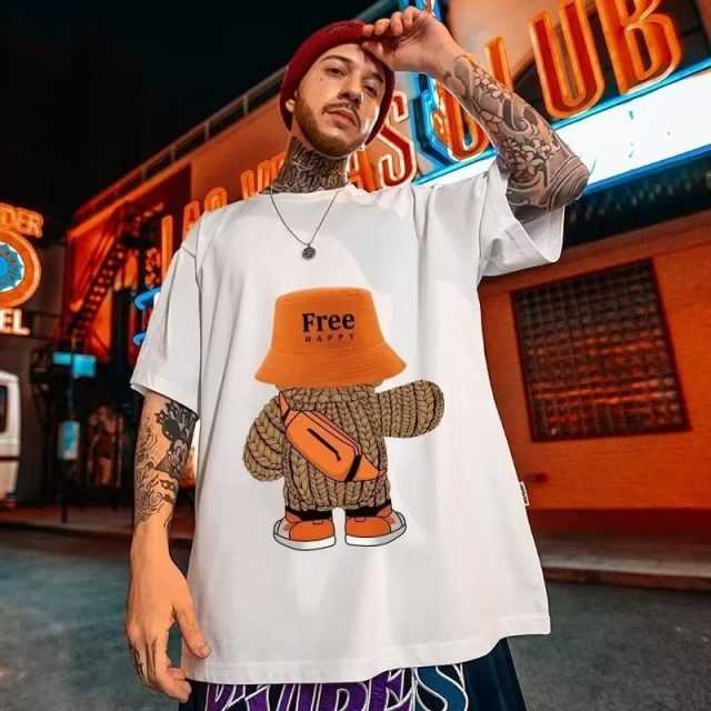 Men casual new free happy bear graphic t shirts (1)