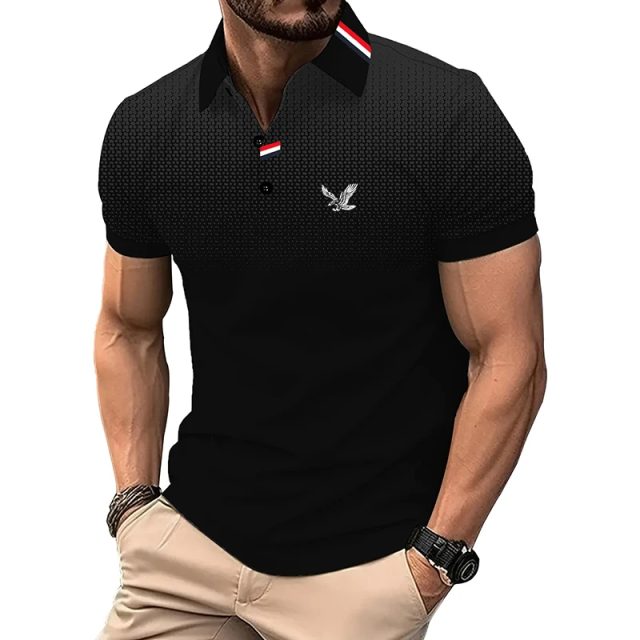 Men gradient color short sleeve summer polo shirt (1) Men gradient color short sleeve summer polo shirt (1)