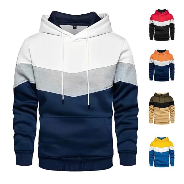 Men patchwork hoodie outdoor casual sportswear (2)