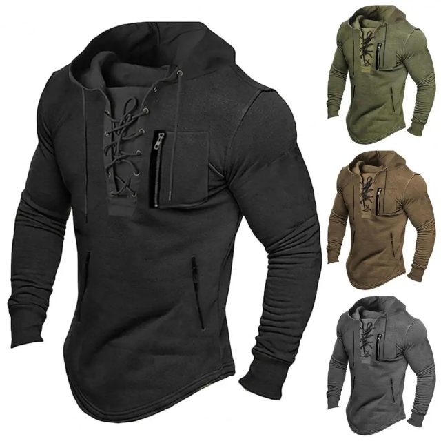 Men spring drawstring zipper pockets stylish hoodie (1)