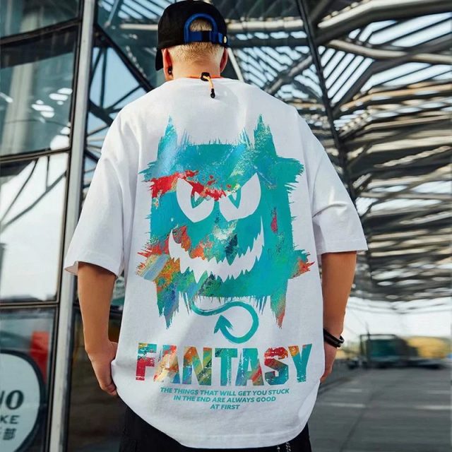 Men summer harajuku devil graffiti print oversized t shirts (2)