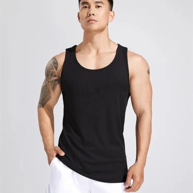 Men vest vertical stripes embroidery fashion summer tank tops (2)