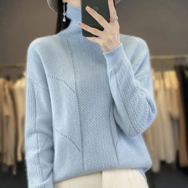 New fashion hollowed out mink cashmere sweater (1)