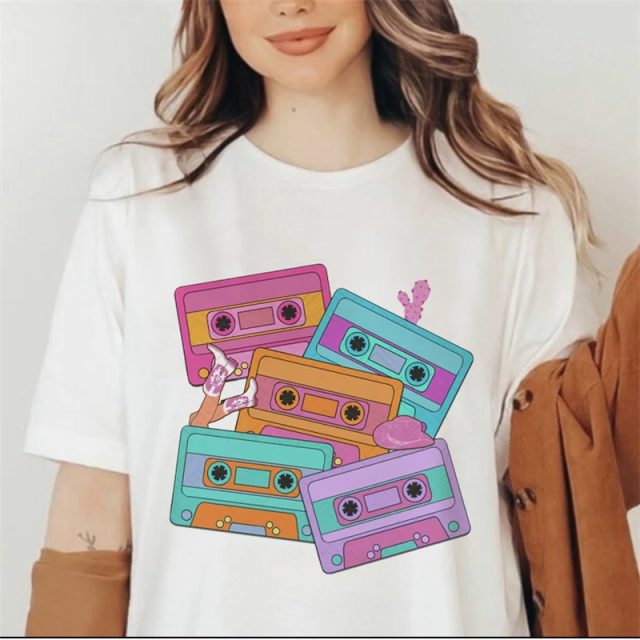 New funny music tape printing women t shirts (1)