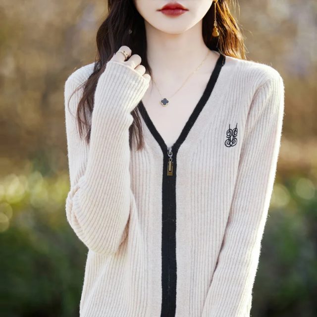 Pure mink cashmere polo collar sweater warm jacket (1)