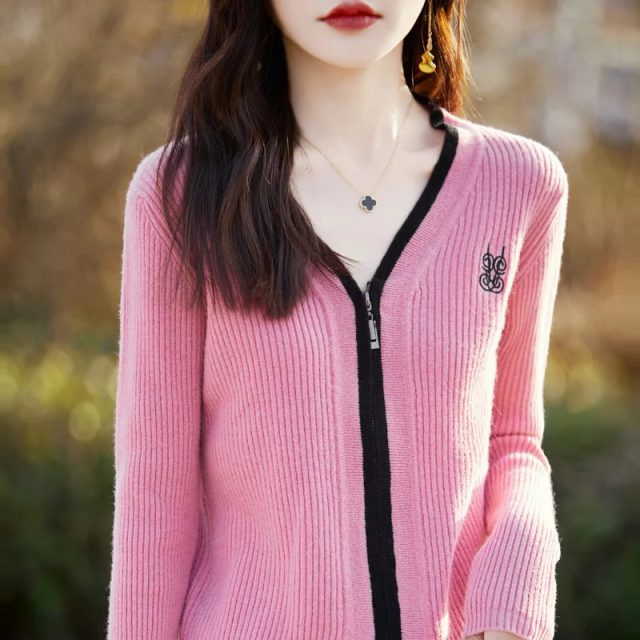 Pure mink cashmere polo collar sweater warm jacket (3)