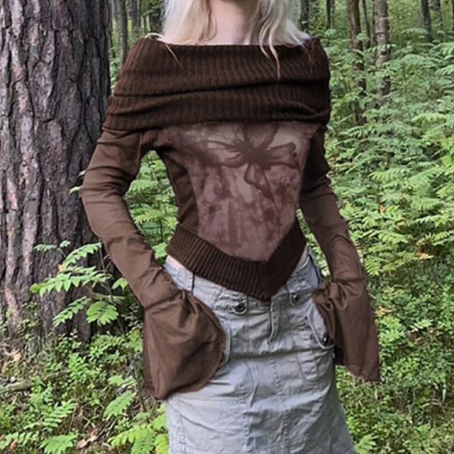 Retro gothic slash neck women crop tops shirt (1) Retro gothic slash neck women crop tops shirt (1)