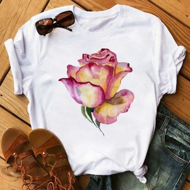 Retro high street beautiful flowers printed t shirts (1)