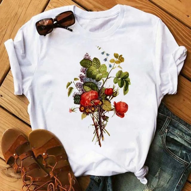Retro high street beautiful flowers printed t shirts (3)