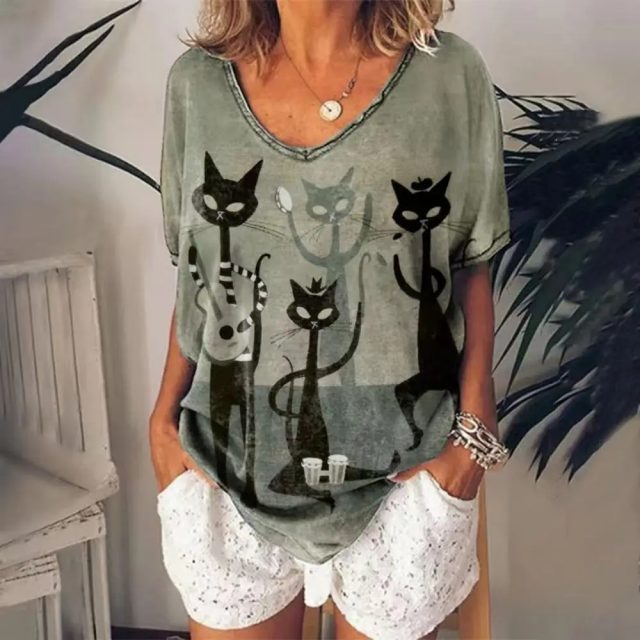 Retro women t shirt anime cat graphic girl clothes (1)