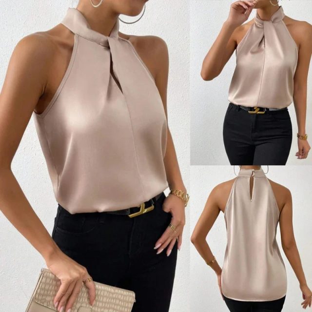 Sleeveless vest summer solid color polyester tank tops (2)