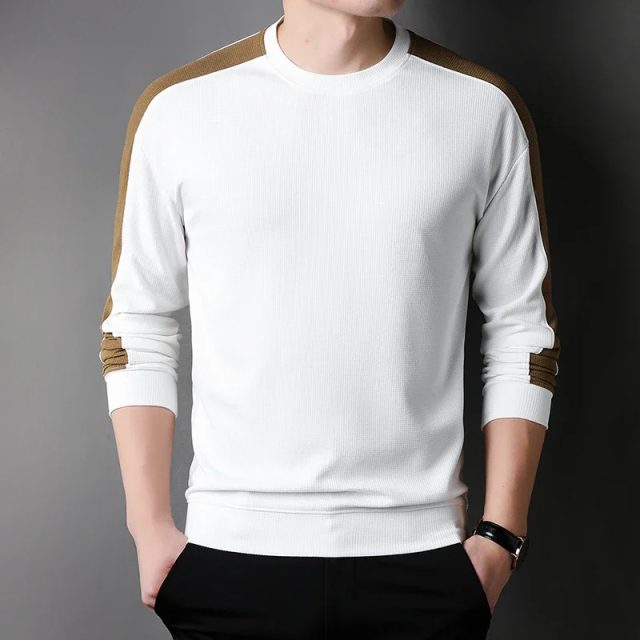 Solid color long sleeved fashion splicing shirt (1) Solid color long sleeved fashion splicing shirt (1)