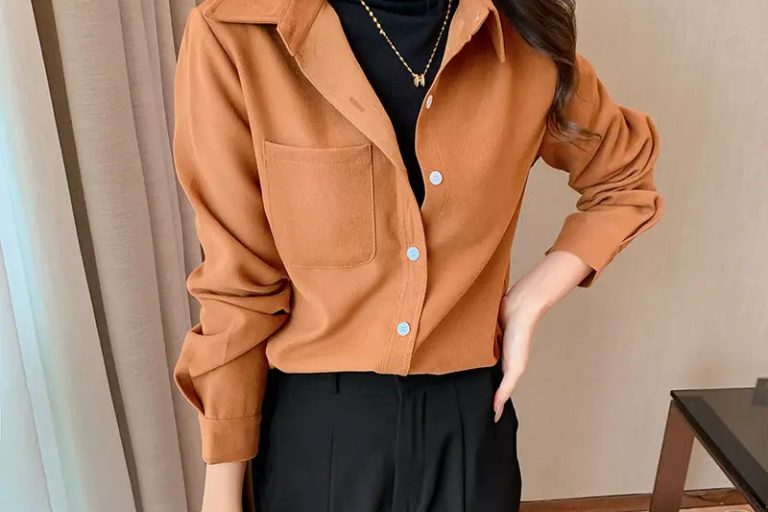 Spring autumn new polo neck long sleeve solid shirt (5)