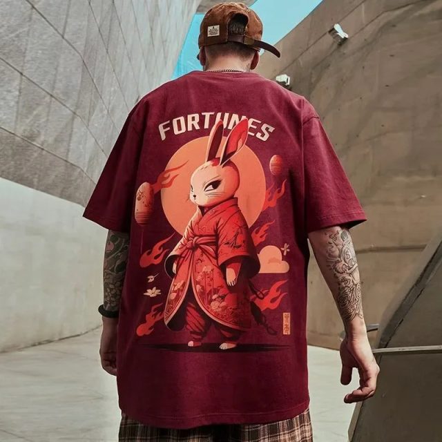 Streetwear fortunes lucky rabbit printed t shirts for men (1)