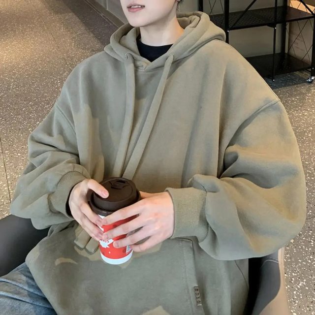 Streetwear male tops solid drop shoulder hoodies (4)