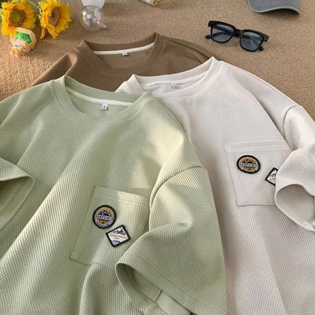 Streetwear vintage waffle tee shirt for men and women (1)