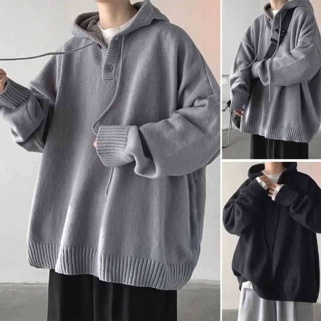 Stretchy drawstring elastic knitting sweater hoodie (1)