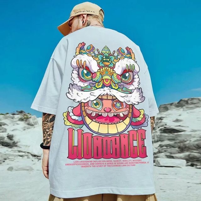 Summer lion dance print graphic oversized t shirt (1)