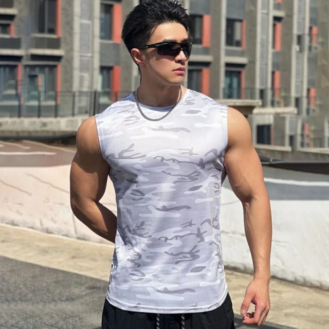 Summer quick dry white camouflage sports mens tank tops (1) Summer quick dry white camouflage sports mens tank tops (1)