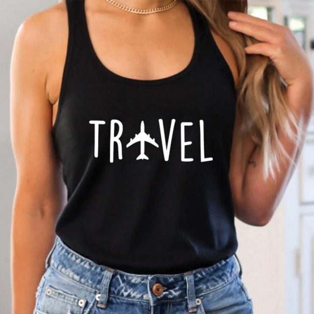 Summer travel airplane printed polyester tank tops (1)