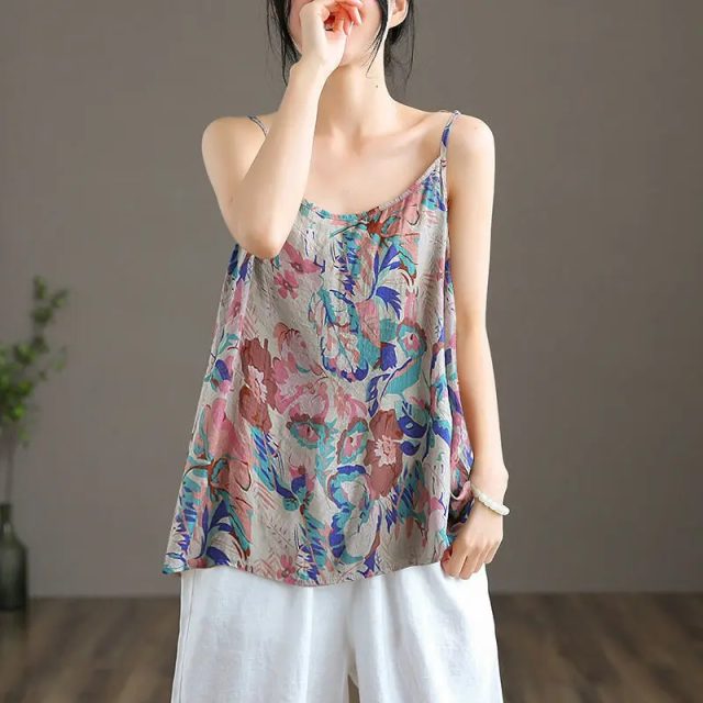 Summer vintage floral print sleevelsess polyester tank tops (1) Summer vintage floral print sleevelsess polyester tank tops (1)