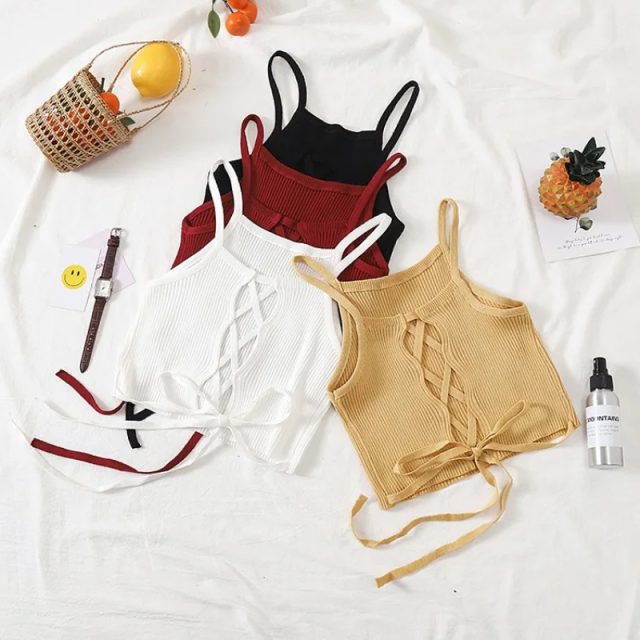 Summer women crop top knitted bandage tank tops (1)