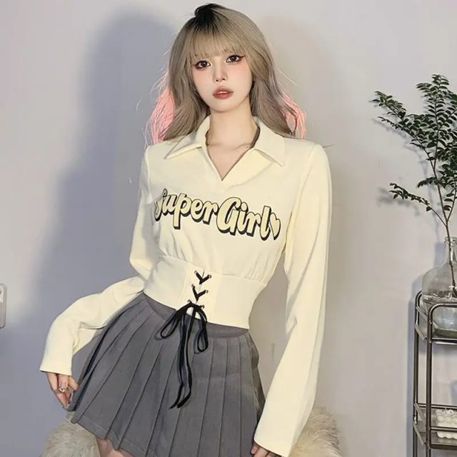 Sweet short lacing t shirts spring new polo shirt (1) Sweet short lacing t shirts spring new polo shirt (1)