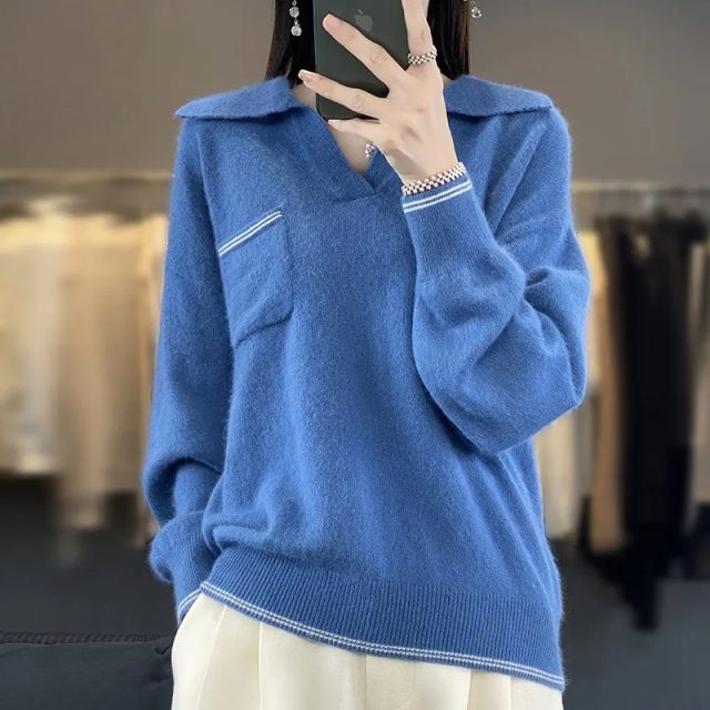 Thick warm women polo neck pullover sweater (1)