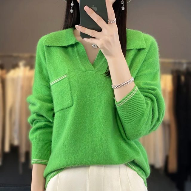 Thick warm women polo neck pullover sweater (3)