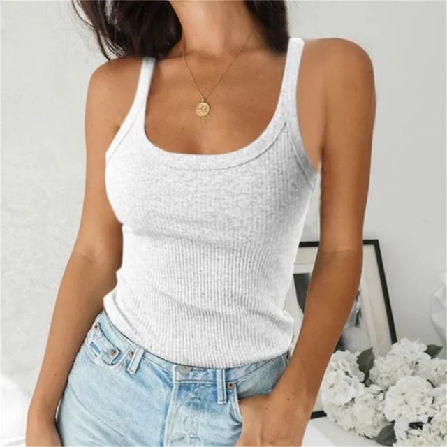 Top women off shoulder ribbed black sexy tank tops (2)