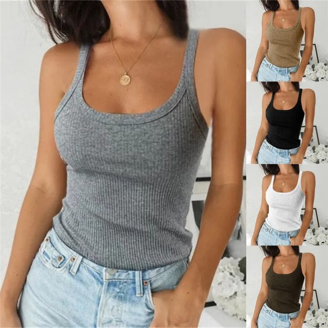 Top women off shoulder ribbed black sexy tank tops (6)