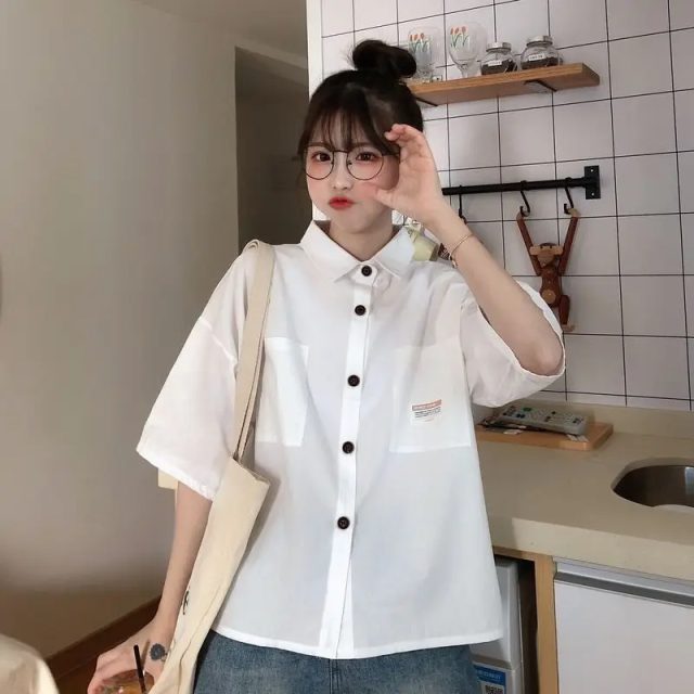 Vintage casual blouse short sleeve polo shirt (6) Vintage casual blouse short sleeve polo shirt (6)