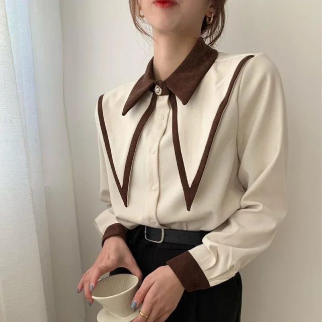 Vintage fashion new contrast patchwork polo shirt (1) Vintage fashion new contrast patchwork polo shirt (1)