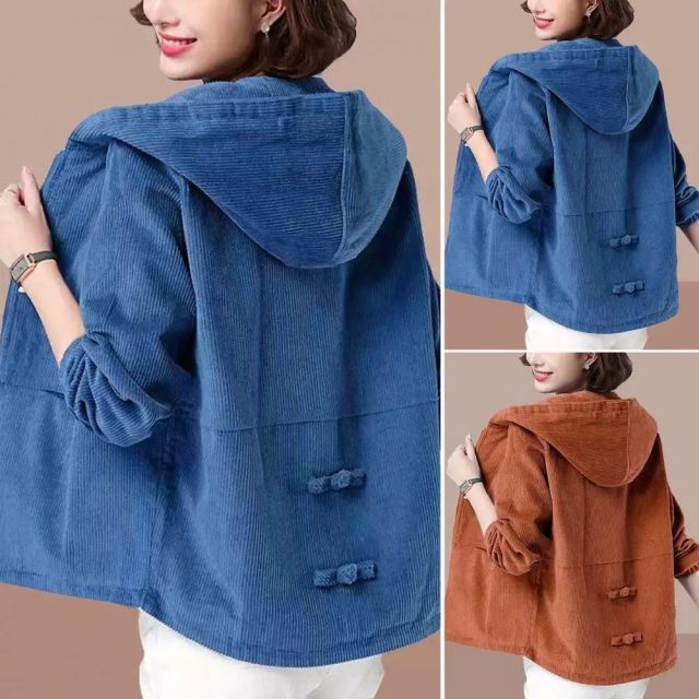 Women clothing corduroy short jackets solid hoodies (1)