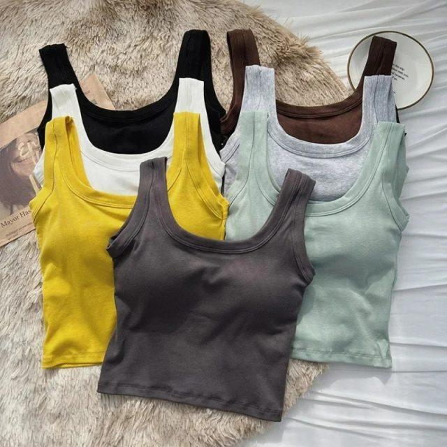 Women cotton chest pad wide shoulder sports tank top (3) Women cotton chest pad wide shoulder sports tank top (3)