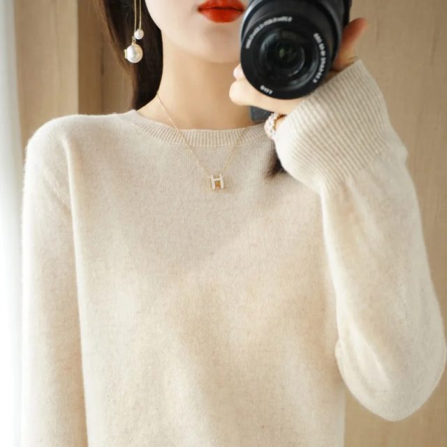Women crew neck autumn winter cashmere sweater (4)