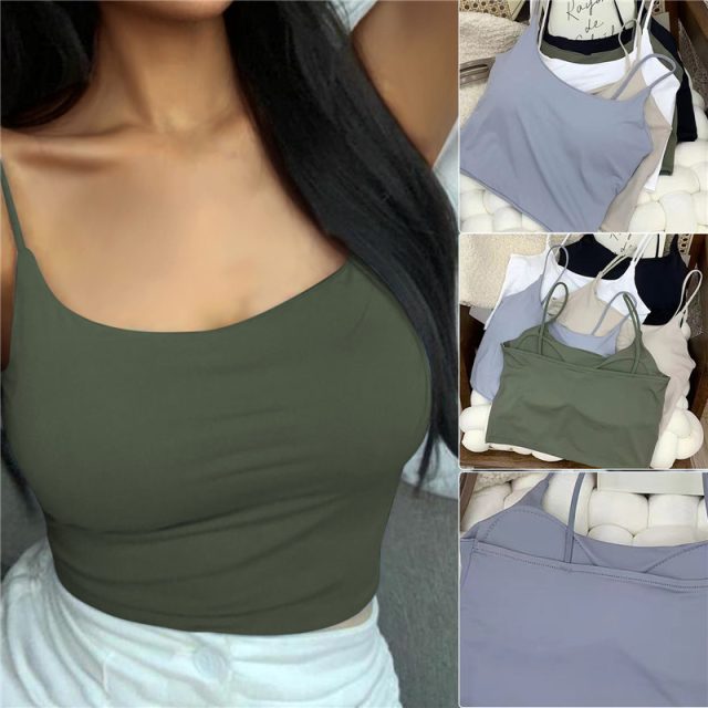 Women crop tops sexy solid color polyester tank tops (2)
